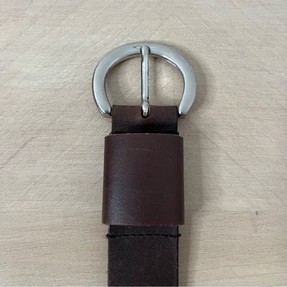 Brazilian Leather Dark Brown Belt Silver Tone Circular Buckle Casual Men's 38 - Picture 2 of 7